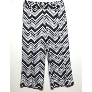 Robert Louis Pants Wide-Leg Stretch Palazzo ankle L Black White Chevron CULOTTE